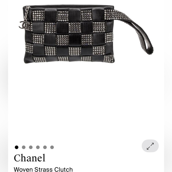CHANEL Handbags - RARE CHANEL Leather Woven Strass Black Checkered Clutch Wristlet Vintage Evening